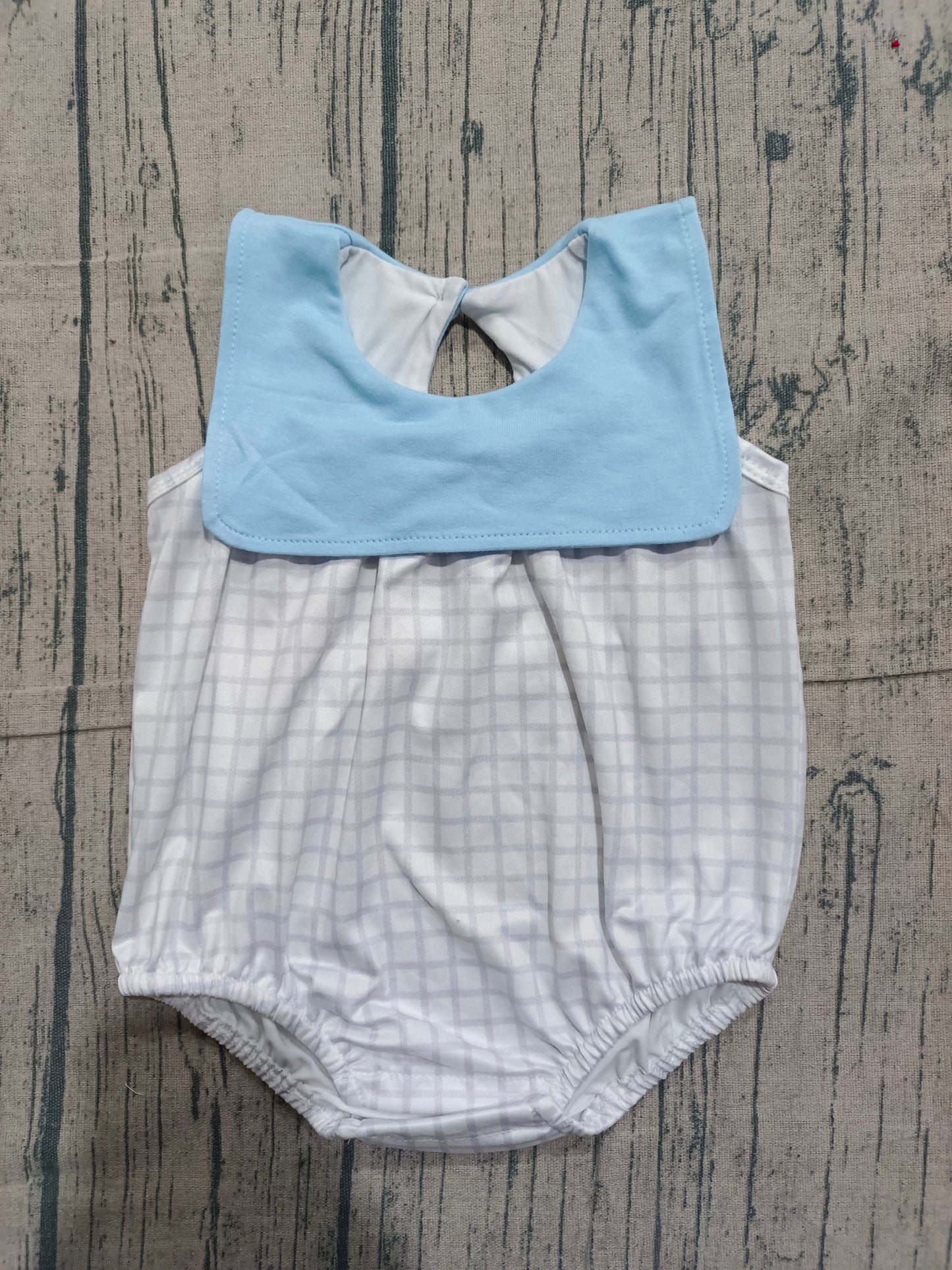 Baby Boys Infant Sleeveless Plaid Blue Summer Bubble Romper