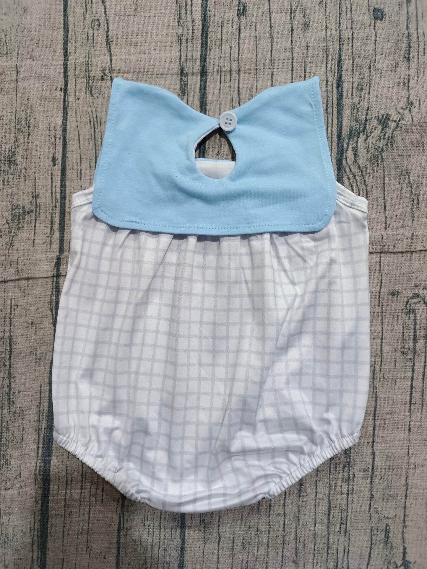 Baby Boys Infant Sleeveless Plaid Blue Summer Bubble Romper