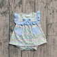 Baby Girls Infant Floral Blue Pockets Bummie Ruffle Romper RTS
