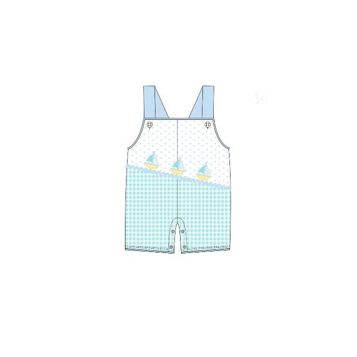 ( Moq 5 ) Preorder Baby Boys Sleeveless Boats Green Plaid Dots Shorts Romper