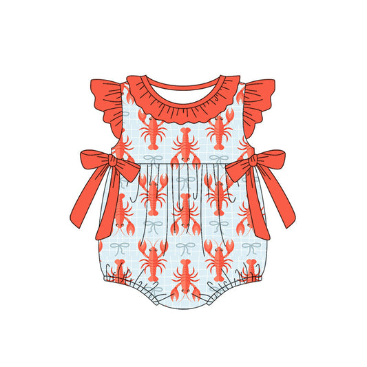 ( Moq 5 ) Preorder Baby Girls Short Sleeves Crayfish Bows Ruffle Bubble Romper