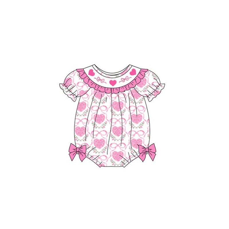 ( Moq 5 ) Preorder Baby Girls Infant Hearts Bows Floral Valentines Pink Bubble Romper