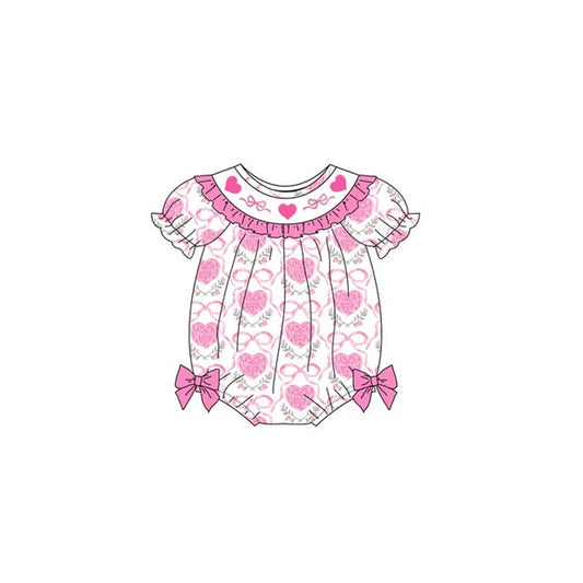 ( Moq 5 ) Preorder Baby Girls Infant Hearts Bows Floral Valentines Pink Bubble Romper