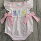 Baby Girls Infant Short Sleeves Rabbits Bows Easter Pink Plaid Bubble Romper RTS