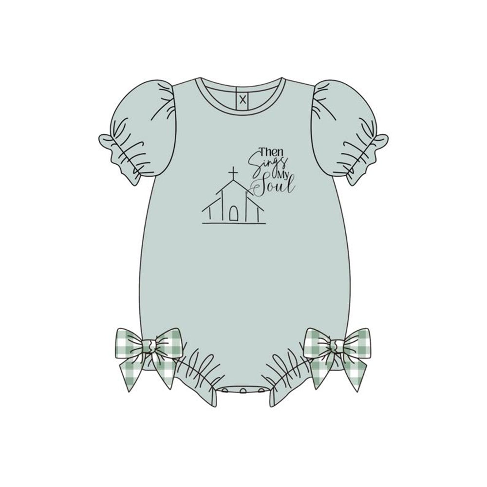 ( Moq 5 ) Preorder Baby Girls Infant Short Sleeves Church Bows Bubble Romper