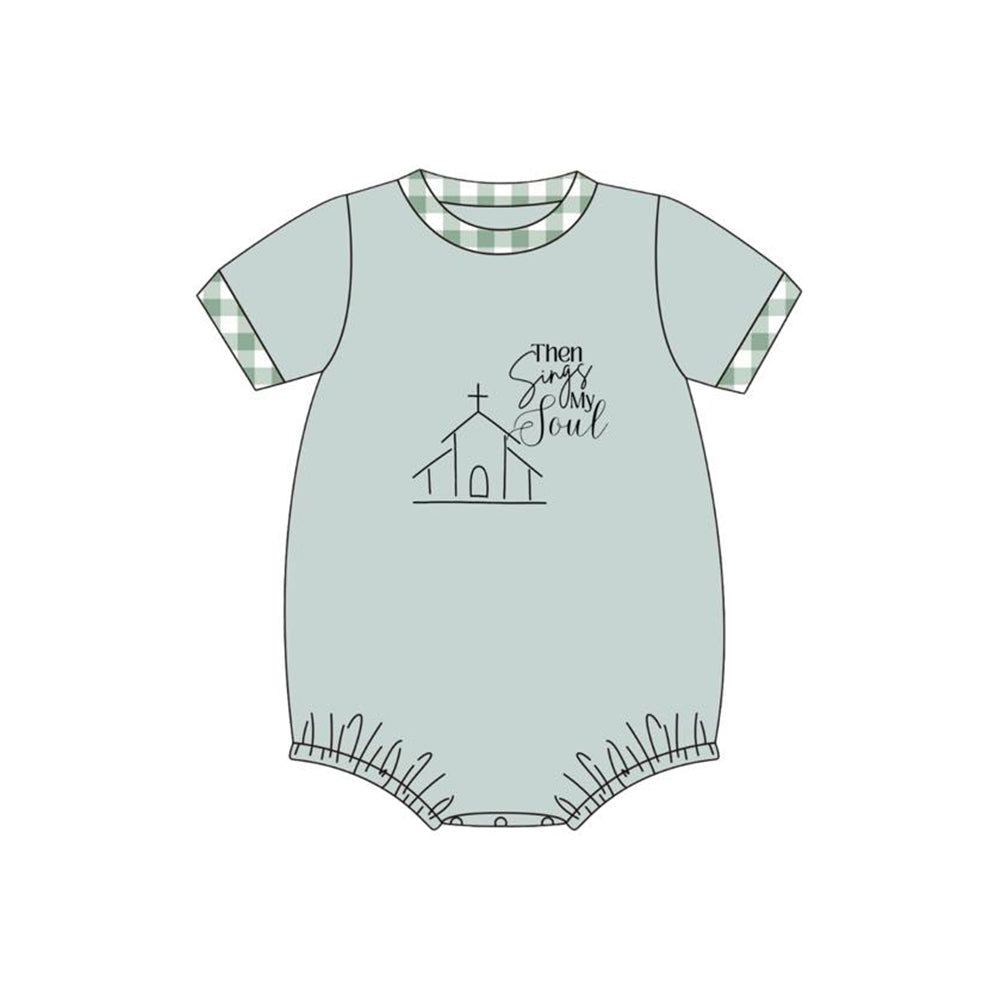 ( Moq 5 ) Preorder Baby Boy Infant Short Sleeves Church Green Bubble Romper