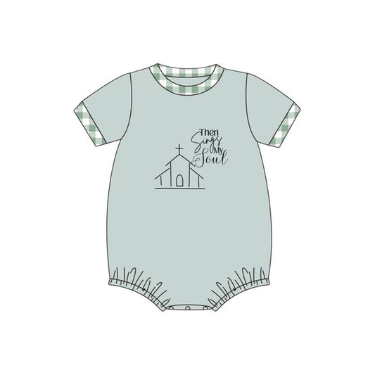 ( Moq 5 ) Preorder Baby Boy Infant Short Sleeves Church Green Bubble Romper