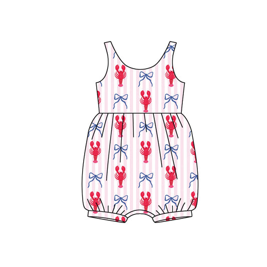 ( Moq 5 ) Preorder Baby Girls Kids Sleeveless Crawfish Bows Stripes Romper