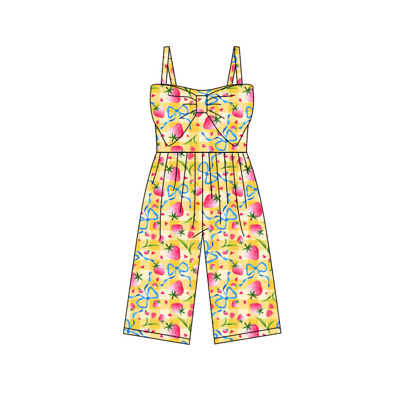( Moq 5 ) Preorder Baby Girls Kids Straps Strawberry Hearts Bow Pants Jumpsuit
