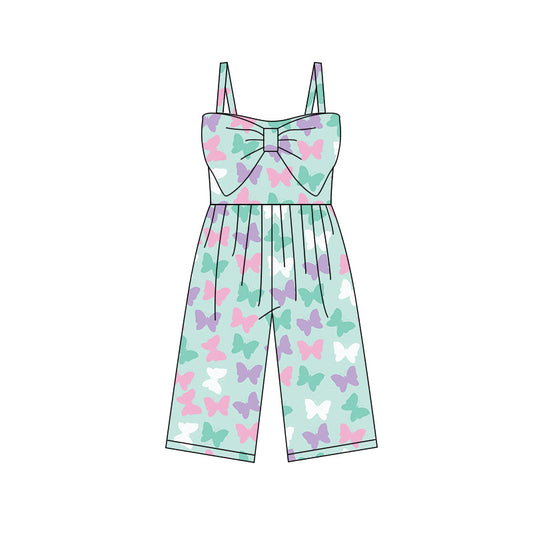 ( Moq 5 ) Preorder Baby Girls Kids Straps Butterfly Bow Green Pants Jumpsuit