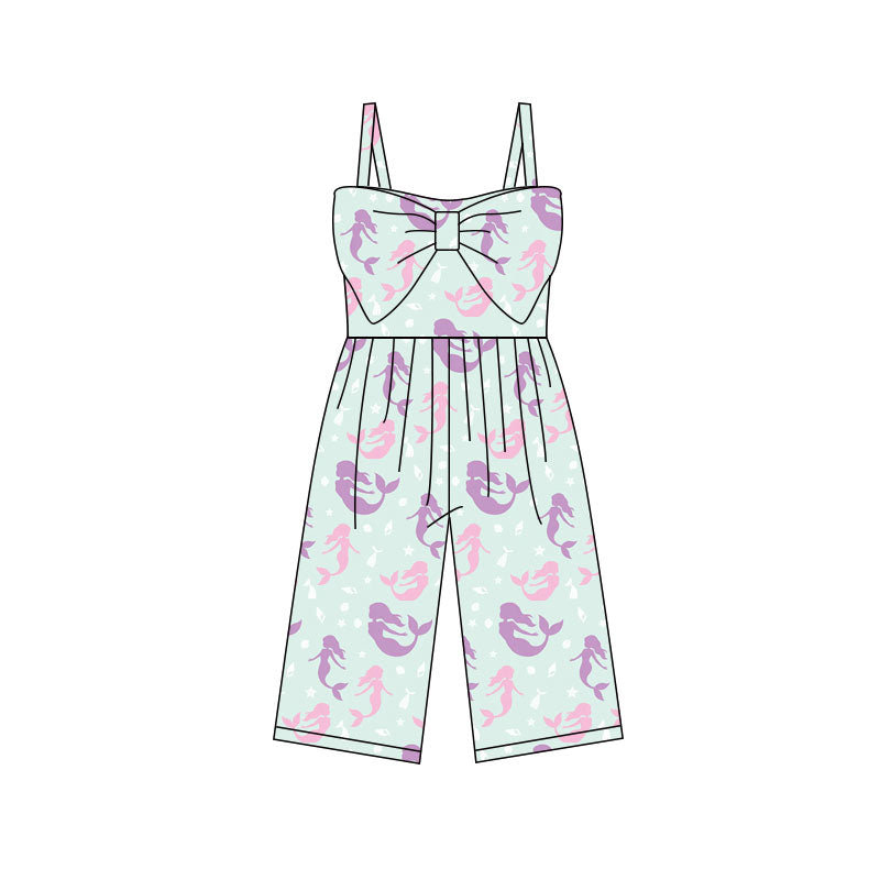 ( Moq 5 ) Preorder Baby Girls Kids Straps Mermaid Bows Pants Jumpsuit
