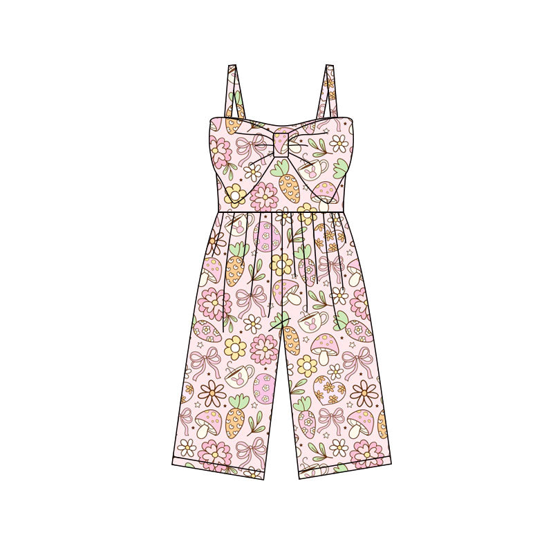 ( Moq 5 ) Preorder Baby Girls Kids Straps Rabbits Eggs Bows Easter Pants Jumpsuit