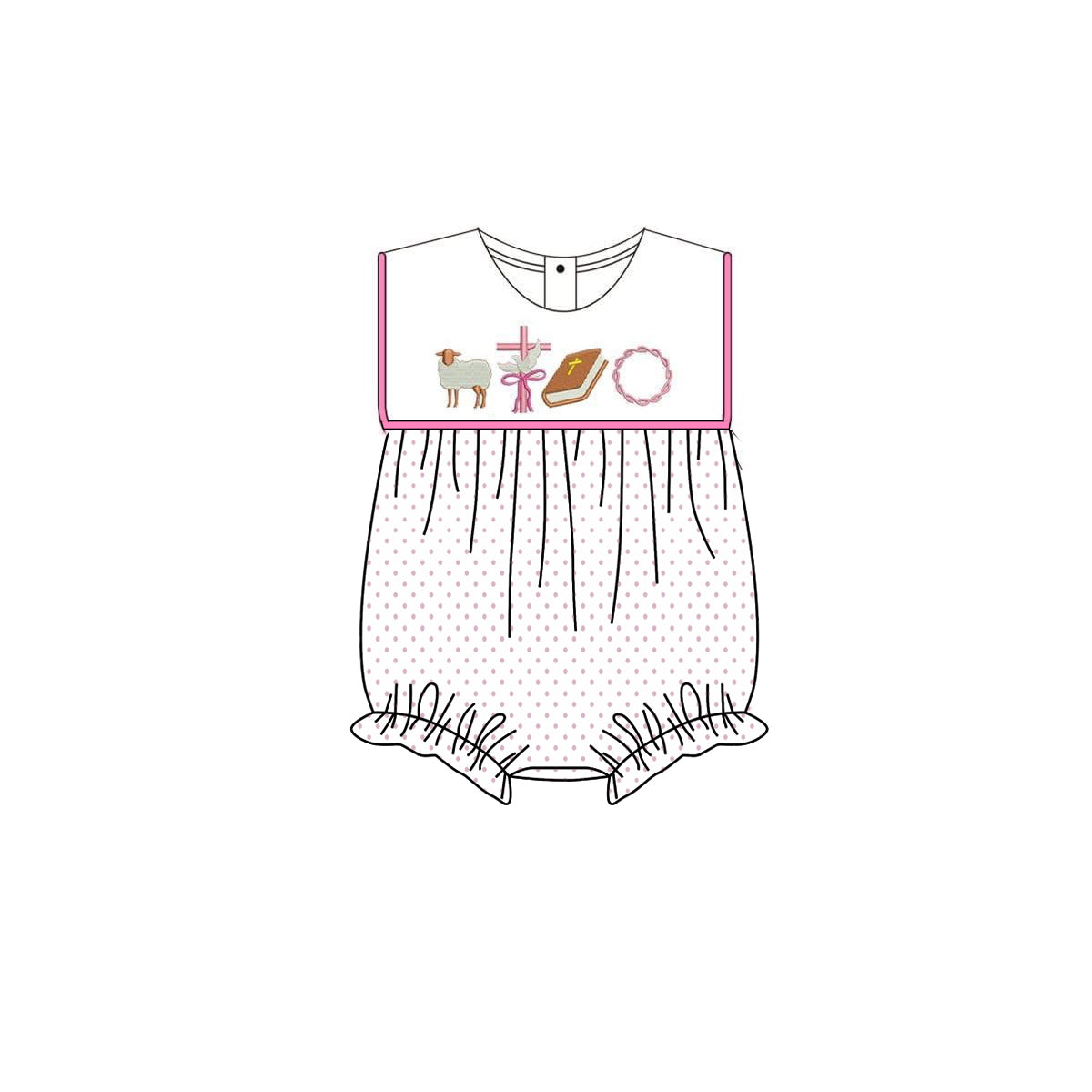 ( Moq 5 ) Preorder Baby Girls Infant Sleeveless Crosses Dots Easter Bubble Romper