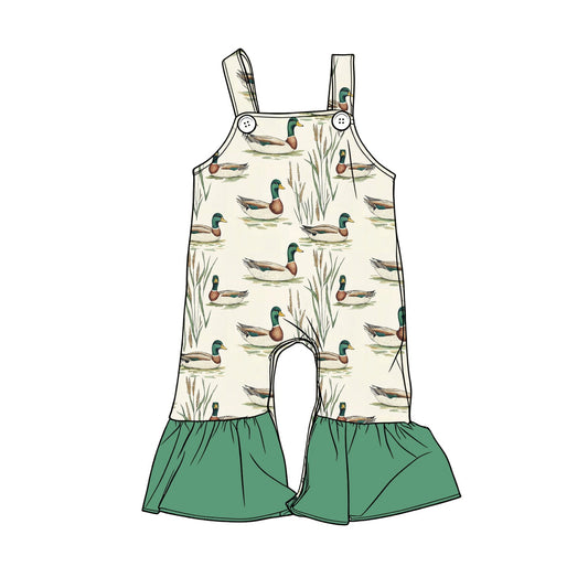 ( Moq 5 ) Preorder Baby Girls Kids Sleeveless Ducks Green Ruffle Pants Hunting Romper