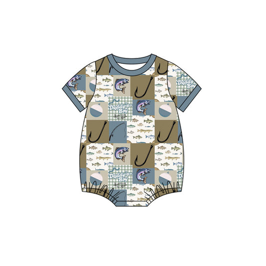 ( Moq 5 ) Preorder Baby Boys Kids Short Sleeves Daddy's Boy Fishing Bubble Romper