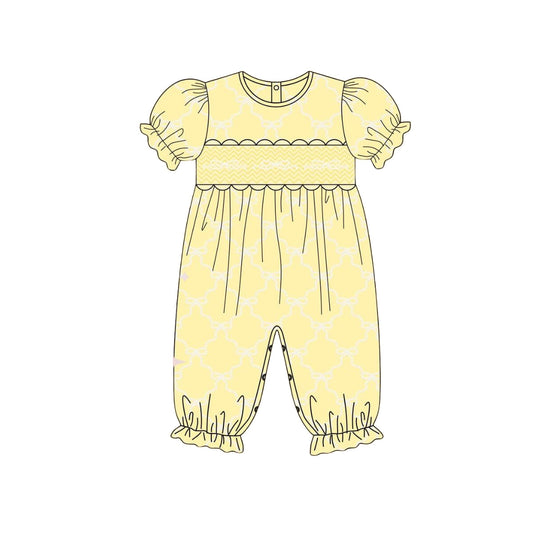 ( Moq 5 ) Preorder Baby Girls Infant Short Sleeves Bows Yellow Romper