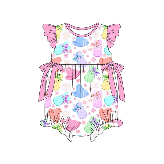 ( Moq 5 ) Preorder Baby Girls Infant Short Sleeves Rabbits Flowers Bows Easter Romper