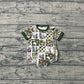 Baby Boys Kids Short Sleeves Ducks Deer Plaid Green Bubble Romper RTS