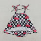 Sibling Baby Girls Kids Cherry Black Checked Romper Set Summer Clothes RTS