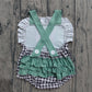 ( No moq ) Preorder Baby Girls Infant Sleeveless Farm Animals Plaid Ruffle Bubble Romper
