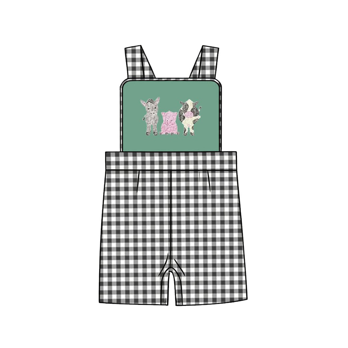 ( Moq 5 ) Preorder Baby Boys Infant Sleeveless Farm Animals Plaid Romper