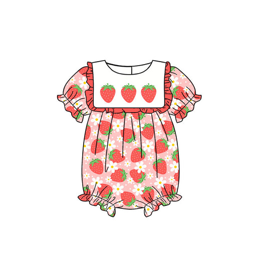 ( Moq 5 ) Preorder Baby Girls Infant Short Sleeves Strawberry Flower Bubble Romper