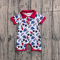 Baby Boys Short Sleeves Popsicle Stars USA 4th of July Buttons Romper RTS