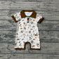 Baby Boys Kids Short Sleeves Western Rodeo Cactus Buttons Brown Romper RTS