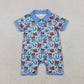 Sibling Baby Boys Kids Short Sleeves Hats Boots Stars 4th of July Western Blue Romper Set Clothes RTS