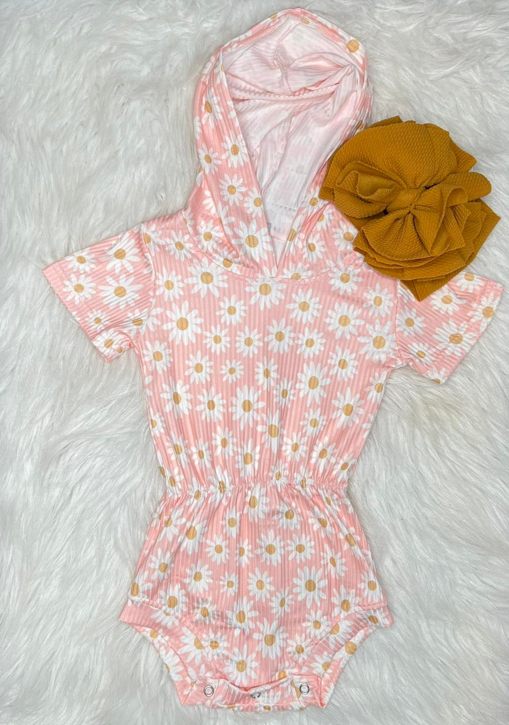 ( Moq 5 ) Preorder Baby Girls Infant Short Sleeves Flower Hoodie Summer Bubble Romper