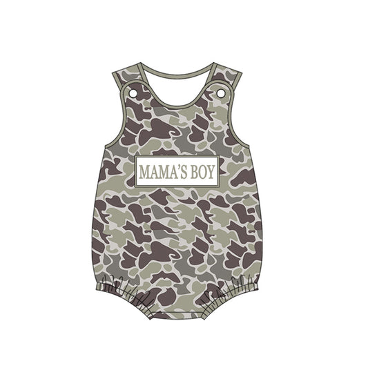 ( Moq 5 ) Preorder Baby Boys Sleeveless Mama's Boy Dark Grey Camo Bubble Romper
