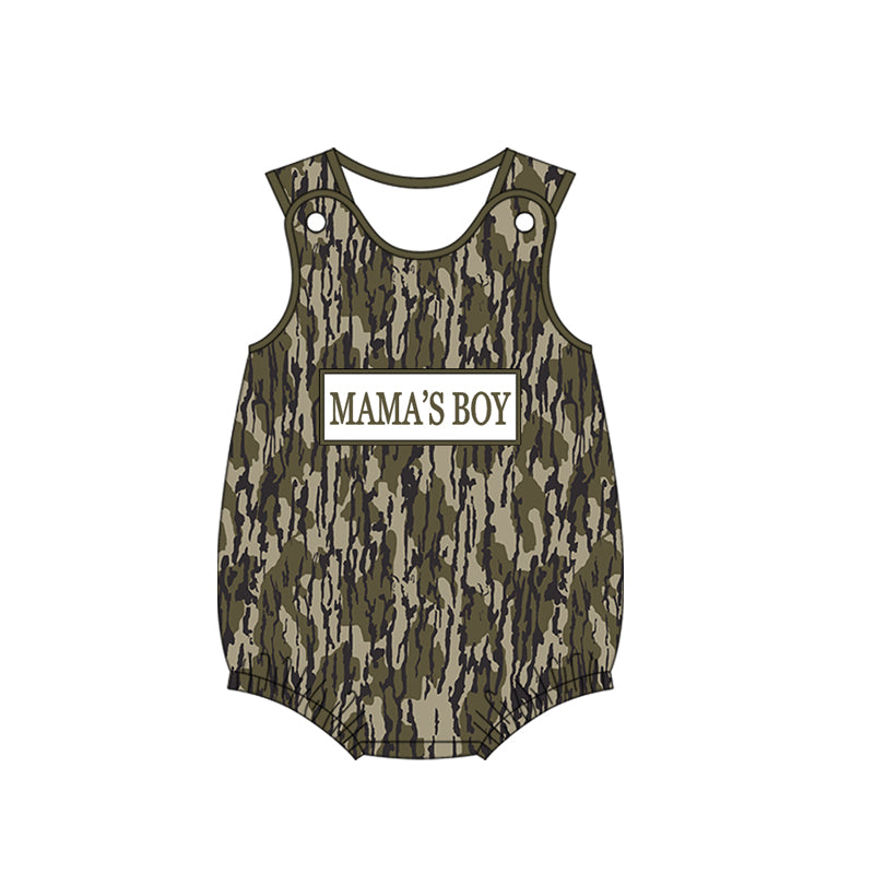 ( Moq 5 ) Preorder Baby Boys Sleeveless Mama's Boy Camo Bubble Romper