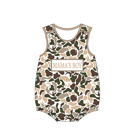 ( Moq 5 ) Preorder Baby Boys Sleeveless Mama's Boy Dogs Ducks Deer Camo Bubble Romper