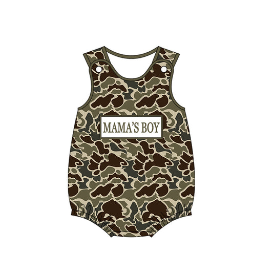 ( Moq 5 ) Preorder Baby Boys Sleeveless Mama's Boy Dark Green Camo Bubble Romper