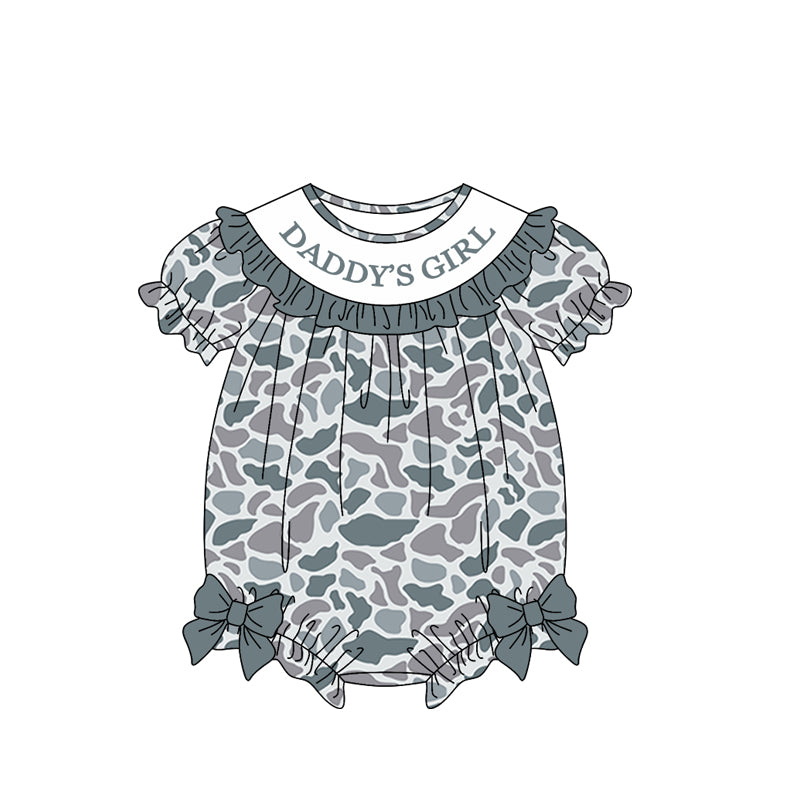 ( Moq 5 ) Preorder Baby Girls Short Sleeves Daddy's Girl Grey Camo Bubble Romper