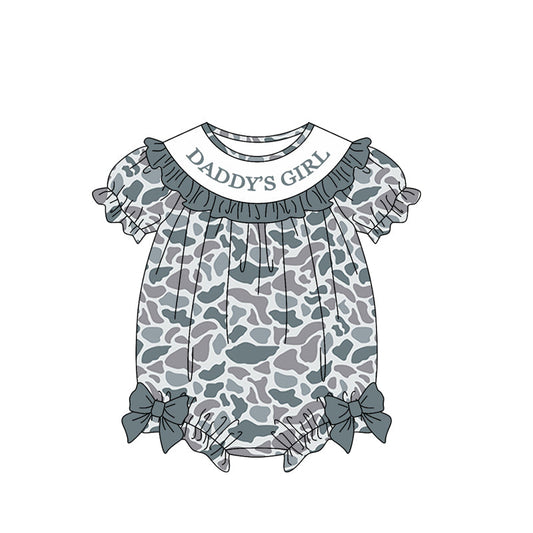 ( Moq 5 ) Preorder Baby Girls Short Sleeves Daddy's Girl Grey Camo Bubble Romper