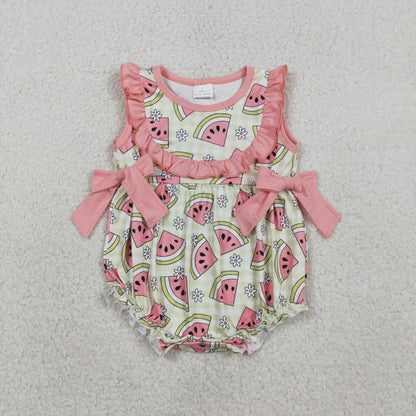 Sibling Baby Girls Kids Sleeveless Watermelon Flower Bows Romper Set Summer Clothes RTS