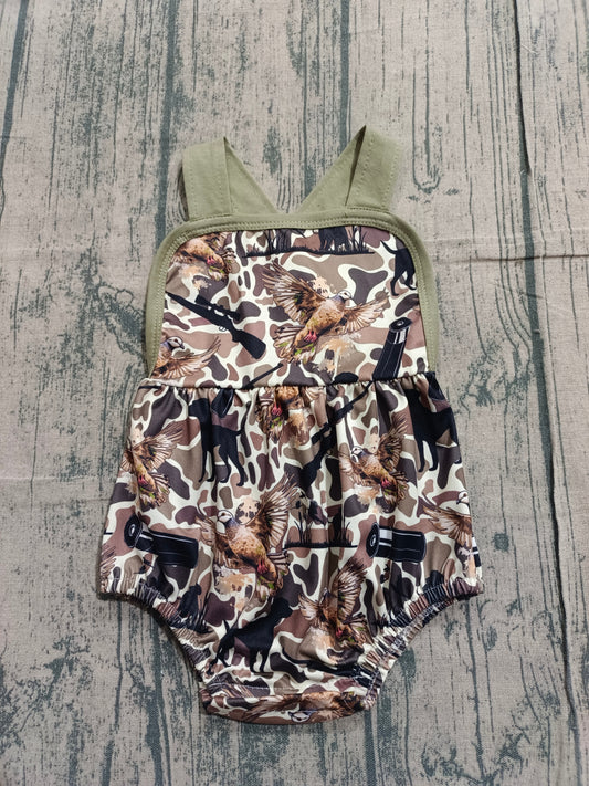 ( No moq ) Preorder Baby Boys Sleeveless Ducks Dogs Camo Hunting Bubble Romper