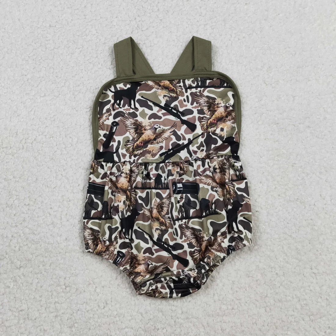 Sibling Baby Boys Infant Sleeveless Dogs Ducks Deer Camo Summer Bubble Rompers Clothes RTS