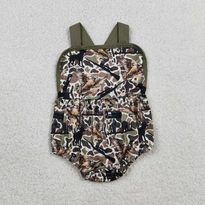 Sibling Baby Boys Infant Sleeveless Dogs Ducks Deer Camo Summer Bubble Rompers Clothes RTS