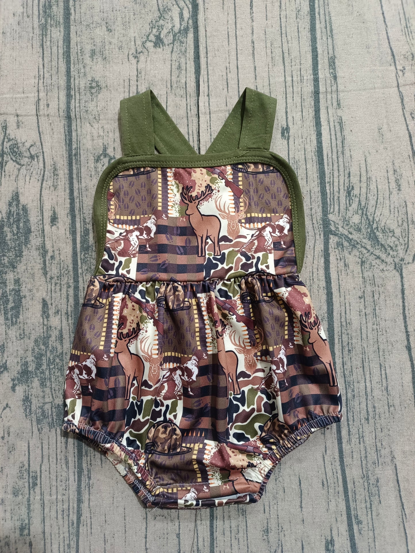 ( No moq ) Preorder Baby Boys Infant Sleeveless Hunting Deer Hats Camo Bubble Romper