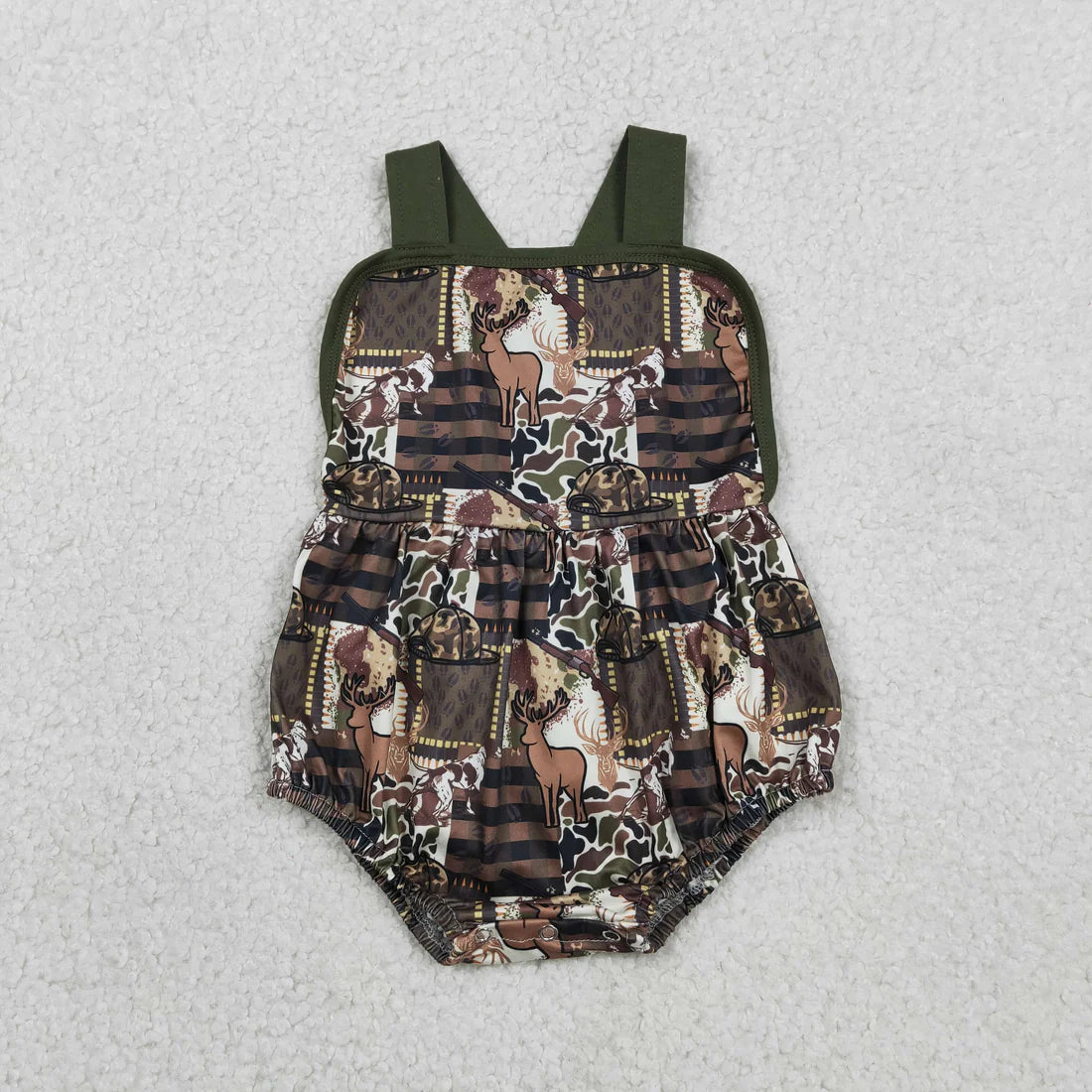 Sibling Baby Boys Infant Sleeveless Dogs Ducks Deer Camo Summer Bubble Rompers Clothes RTS