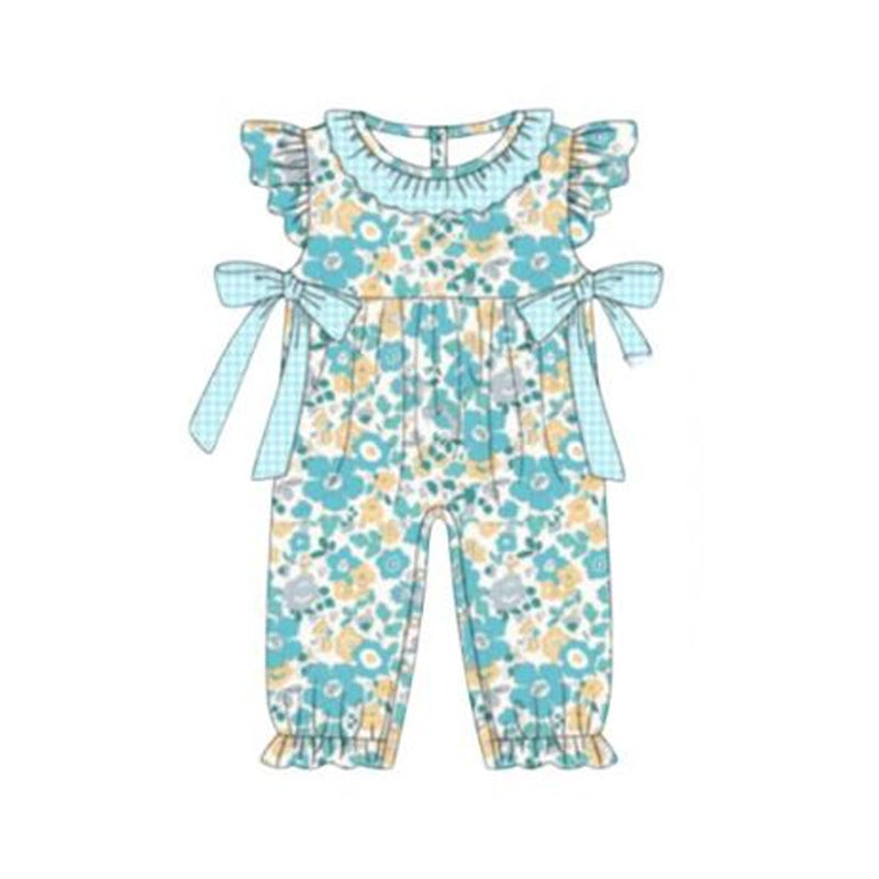 ( Moq 5 ) Preorder Baby Girls Kids Short Sleeves Flower Plaid Bows Ruffle Romper