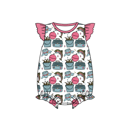 ( Moq 5 ) Preorder Baby Girls Infant Short Sleeves Fishing Summer Bubble Romper