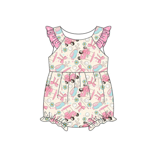 ( Moq 5 ) Preorder Baby Girls Kids Short Sleeves Golf Flower Bows Bubble Romper