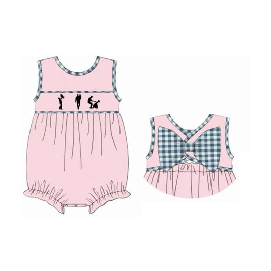 ( Moq 5 ) Preorder Baby Girls Kids Sleeveless Daddy's Girl Plaid Bow Bubble Romper