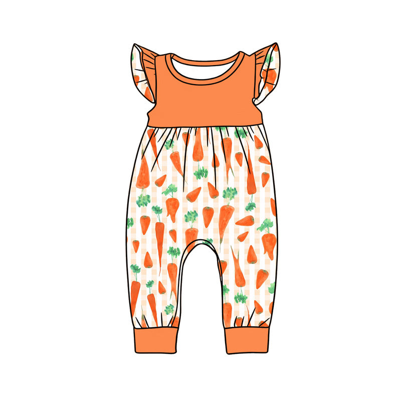 ( Moq 5 ) Preorder Baby Girls Infant Short Sleeves Carrots Easter Easter Romper