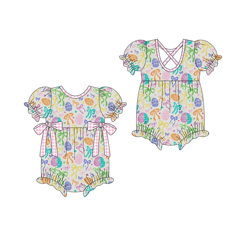 ( Moq 5 ) Preorder Baby Girls Kids Short Sleeves Eggs Bows Easter Bubble Romper