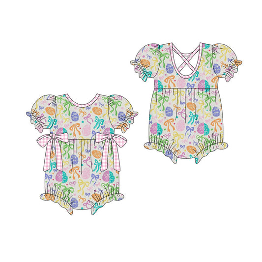 ( Moq 5 ) Preorder Baby Girls Kids Short Sleeves Eggs Bows Easter Bubble Romper