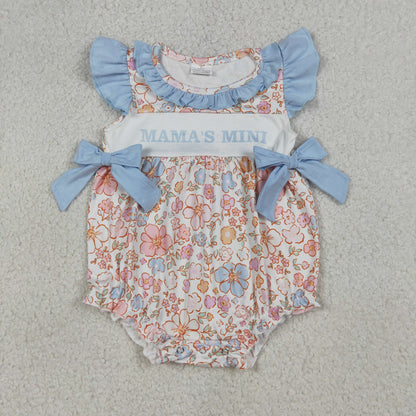 Sibling Baby Girls Kids Short Sleeves Mama's MIni Flower Bows Romper Dress Clothes RTS